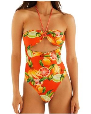 FARM Rio Fruit-Print Cutout Swimsuit - Orange