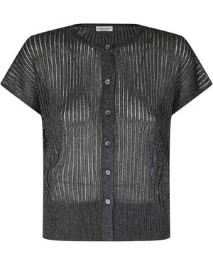 Roberto Collina Ribbed-Knit Short-Sleeve Cardigan - Grey