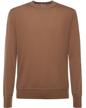 Eleventy Round-Neck Wool Jumper - Brown