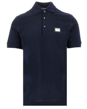 Dolce & Gabbana Logo Plaque Polo Shirt - Blue