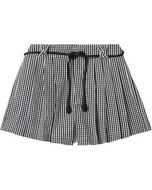 Sea Neci Belted Pleated Gingham Cotton-Poplin Shorts - Gray