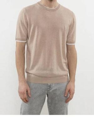 Peserico Linen-Cotton Knitted T-Shirt - Natural