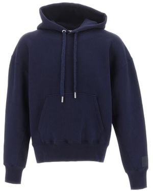 Ami Paris Long-Sleeved Drawstring Hoodie - Blue