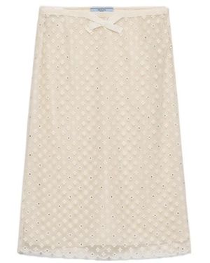 Prada Embroidered Lace Skirt - Natural