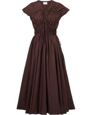 TOVE Ceres Gathered Cotton Midi Dress - Brown