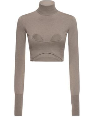 Dion Lee Cutout Knit Turtleneck Cropped Top - Gray