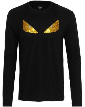 Fendi Crystal Decorated Long-Sleeved T-Shirt - Black