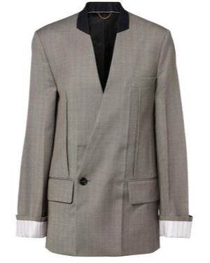Victoria Beckham Herringbone Virgin Wool Blazer - Gray
