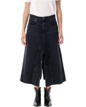 Haikure Denim Asymmetric Midi Skirt - Black