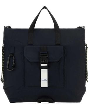 A.P.C. Buckle Detailed Zip-Up Tote Bag - Blue