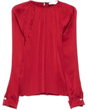 Lanvin Pleated Long-Sleeve Blouse - Red