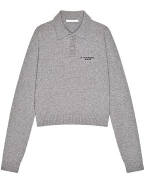 Givenchy Logo Intarsia Long-Sleeve Knit Polo Shirt - Grey
