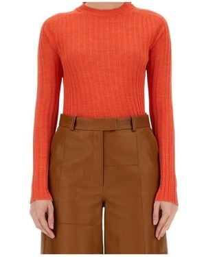 Alysi Crewneck Long-Sleeved Knitted Top - Red