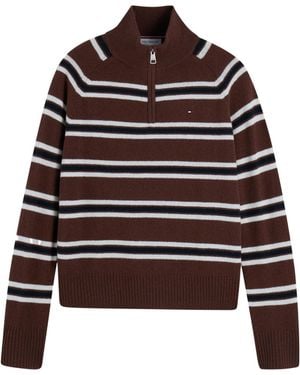 Tommy Hilfiger Long-Sleeved Striped Knitted Jumper - Brown