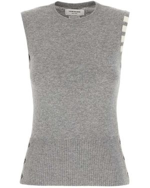 Thom Browne Four-Bar Cashmere Vest - Gray