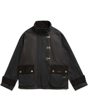 Barbour Plaid Waxed Cotton Stand Collar Jacket - Black