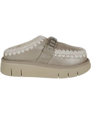 Mou Bounce Logo-Plaque Braided-Trim Platform Sandals - Grey