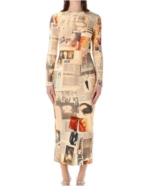 Jean Paul Gaultier Journal Print Long Dress - Metallic