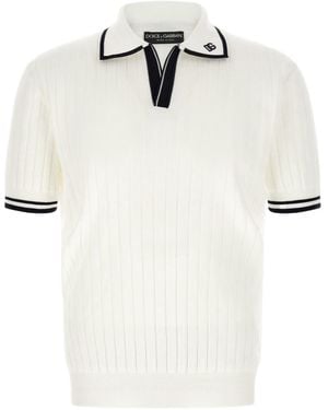 Dolce & Gabbana Costa Ribbed Knit Polo Shirt - White