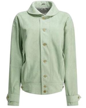 AURALEE Lapel Leather Jacket - Green
