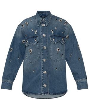 AllSaints Crystal-Embellished Denim Shirt - Blue
