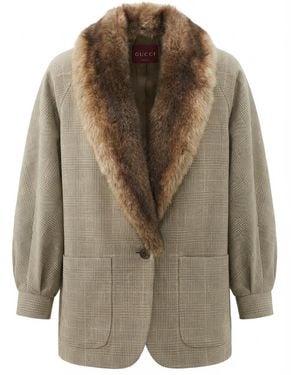 Gucci Checked Shearling-Trimmed Wool Jacket - Brown