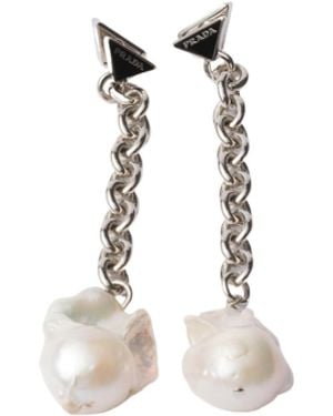 Prada Metal And Pearl Earrings - White