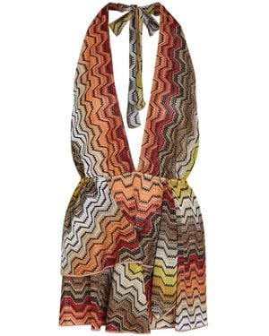 Missoni Zigzag Halterneck Metallic-Knit Cover-Up Top - Multicolor