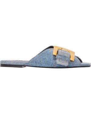 Balmain Anthem Flat Denim Sandals - Blue
