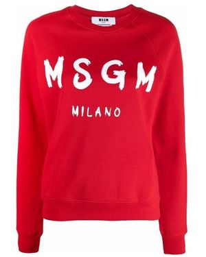 MSGM Logo-Print Crew Neck Sweatshirt - Red