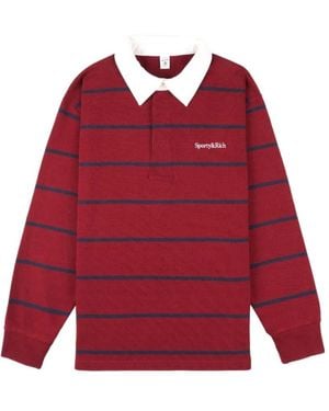 Sporty & Rich Striped Long-Sleeve Polo Shirt - Red