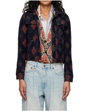 R13 Relaxed Trucker Collared Casual Jacket - Blue