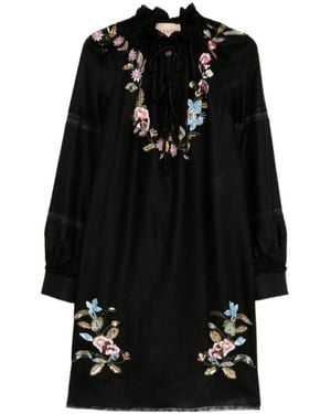 Valentino Floral Embroidered Dress - Black