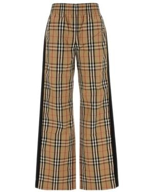 Burberry Check Cotton Wide-Leg Pants With Contrasting Side Stripes - Natural