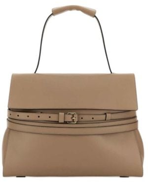 Moschino Logo Embossed Shoulder Bag - Natural