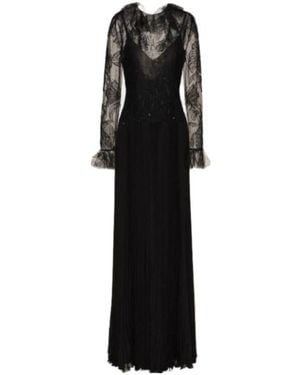 Valentino Long-Sleeved Pleated Dress - Black