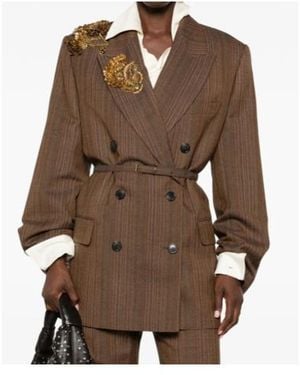 Dries Van Noten Long-Sleeve Double-Breasted Blazer - Brown