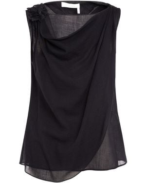 Chloé Brooch-Detail Draped Tank Top - Black