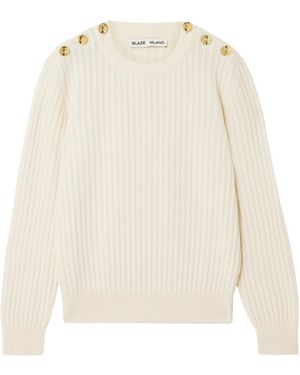 Blazé Milano Highland Button-Detailed Cable-Knit Wool And Cashmere-Blend Jumper - White