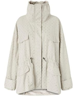 Pinko Crystal-Embellished High-Neck Coat - White