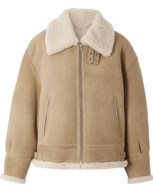 Nour Hammour Tan Portia Modern Shearling Aviator Jacket - Natural