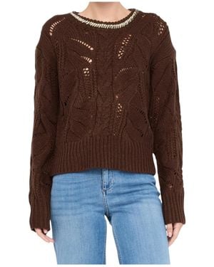 Liu Jo Embellished Openwork Knitted Jumper - Brown