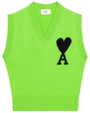 Ami Paris Ami De Coeur Knitted Vest - Green