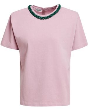Essentiel Antwerp Light T-Shirt With Dark Embellished Collar - Pink