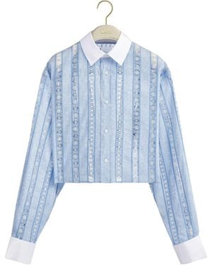 Dior Iviera Embroidered Cropped Blouse - Blue