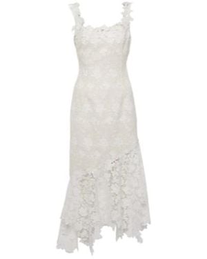 Oscar de la Renta Floral Lace-Trimmed Tweed Midi Dress - White