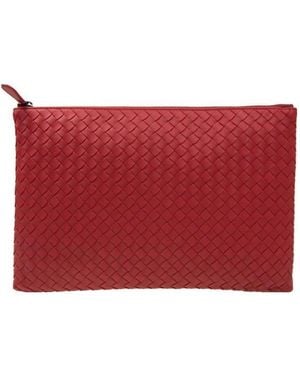 Bottega Veneta Woven Zipper Clutch - Red