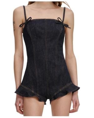 Self-Portrait Denim Bow Playsuit - Black