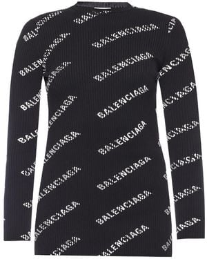 Balenciaga Logo Knitted Pullover - Black