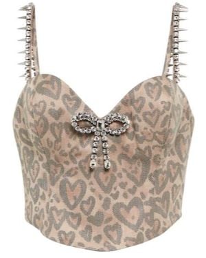 Area Embellished Printed Corset Top - Gray